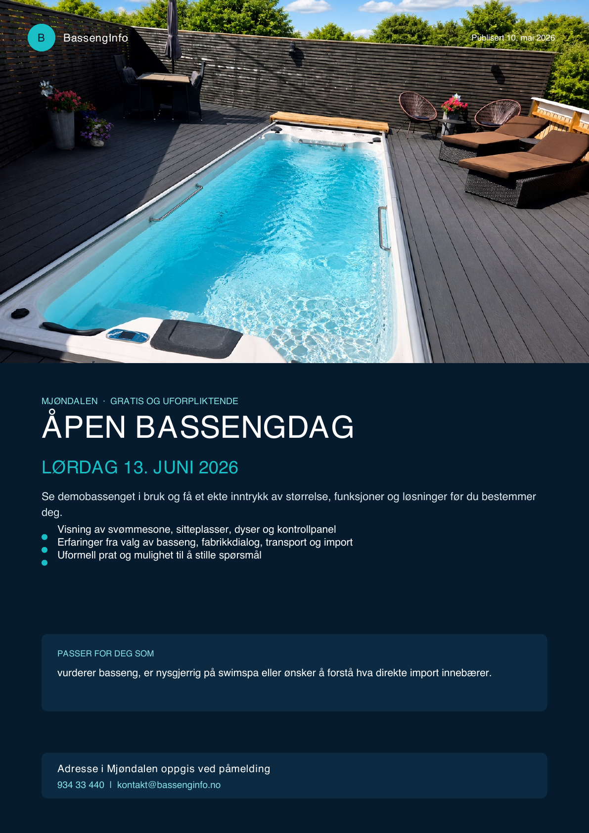 Plakat for åpen bassengdag i Mjøndalen